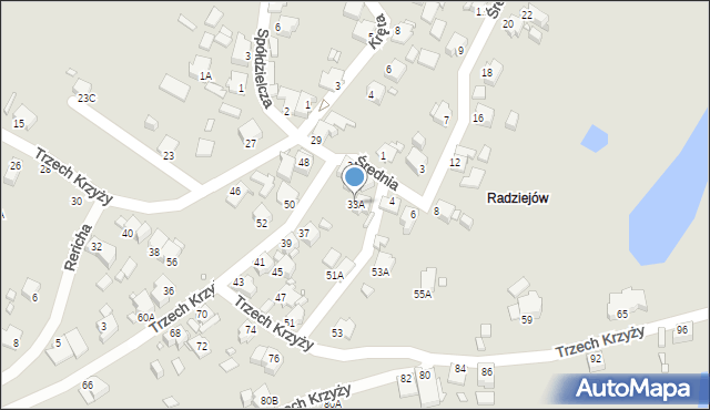 Rybnik, Trzech Krzyży, 33A, mapa Rybnika