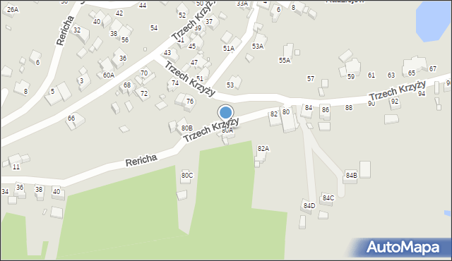 Rybnik, Trzech Krzyży, 80A, mapa Rybnika