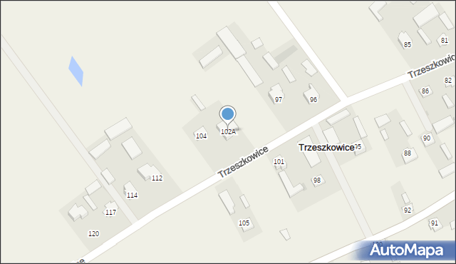 Trzeszkowice, Trzeszkowice, 102A, mapa Trzeszkowice