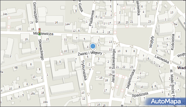 Wadowice, Trybunalska, 38e, mapa Wadowice