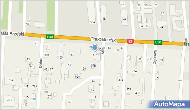 Zakręt, Trakt Brzeski, 57A, mapa Zakręt