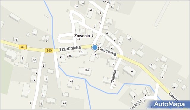 Zawonia, Trzebnicka, 16, mapa Zawonia