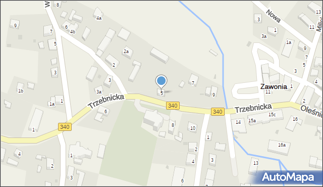 Zawonia, Trzebnicka, 5, mapa Zawonia