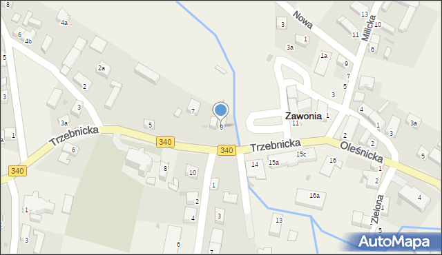 Zawonia, Trzebnicka, 9, mapa Zawonia