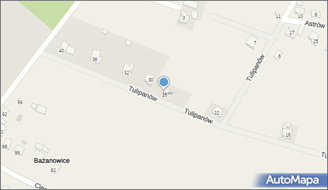 Bażanowice, Tulipanów, 26, mapa Bażanowice