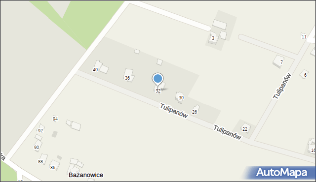 Bażanowice, Tulipanów, 32, mapa Bażanowice