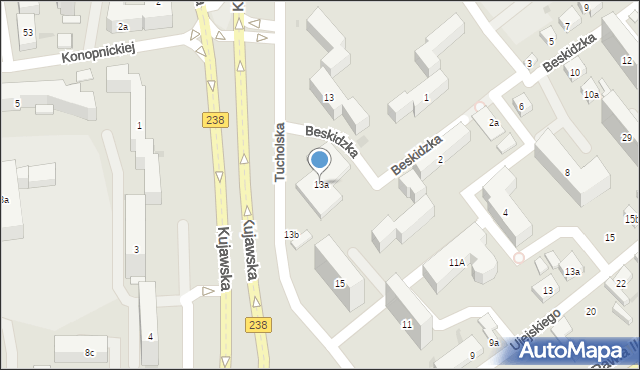 Bydgoszcz, Tucholska, 13a, mapa Bydgoszczy