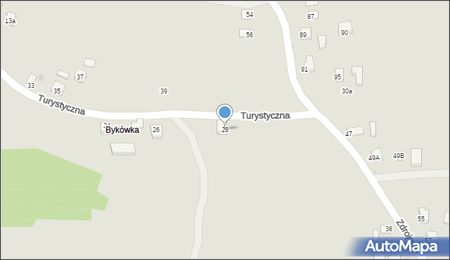 Grybów, Turystyczna, 28, mapa Grybów