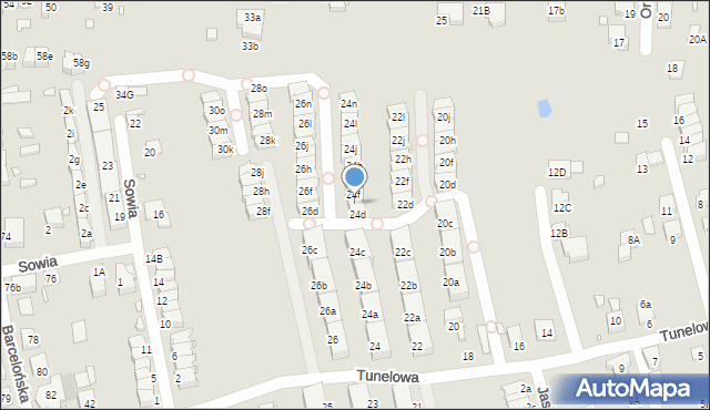 Katowice, Tunelowa, 24e, mapa Katowic