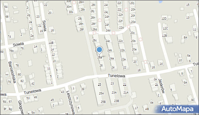 Katowice, Tunelowa, 26a, mapa Katowic