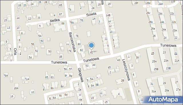 Katowice, Tunelowa, 42, mapa Katowic