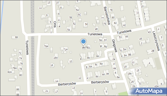 Katowice, Tunelowa, 65, mapa Katowic