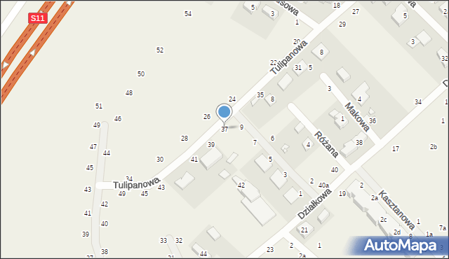 Kobylniki, Tulipanowa, 37, mapa Kobylniki