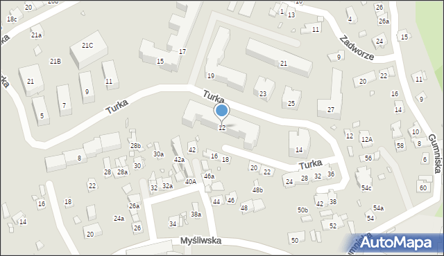 Kraków, Turka Wincentego, ks., 12, mapa Krakowa