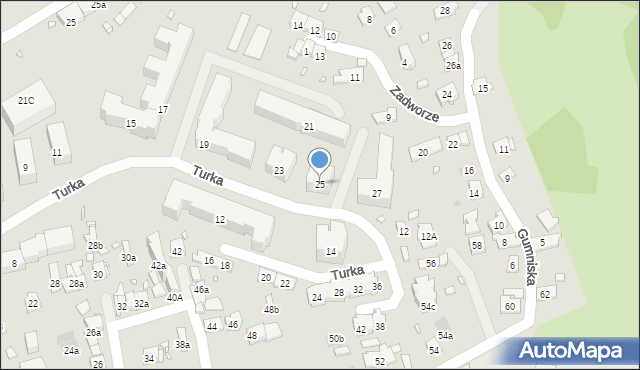 Kraków, Turka Wincentego, ks., 25, mapa Krakowa