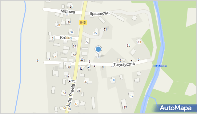 Krzyżowa, Turystyczna, 3, mapa Krzyżowa