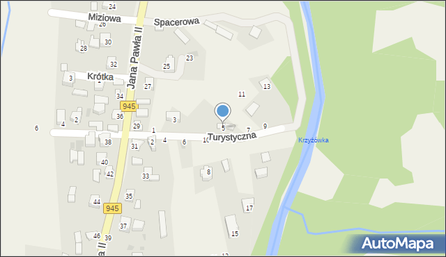 Krzyżowa, Turystyczna, 5, mapa Krzyżowa