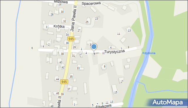 Krzyżowa, Turystyczna, 6, mapa Krzyżowa