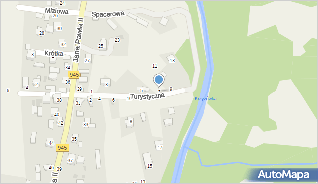 Krzyżowa, Turystyczna, 7, mapa Krzyżowa