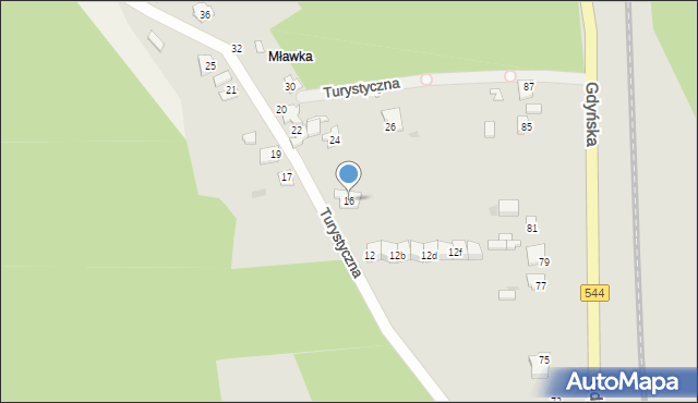 Mława, Turystyczna, 16, mapa Mława