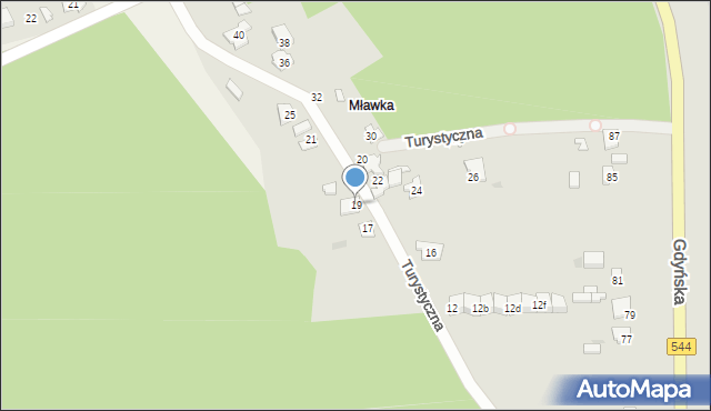 Mława, Turystyczna, 19, mapa Mława