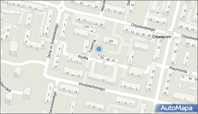 Oświęcim, Tuwima Juliana, 6a, mapa Oświęcimia