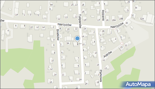 Pszczyna, Tulipanów, 9, mapa Pszczyny