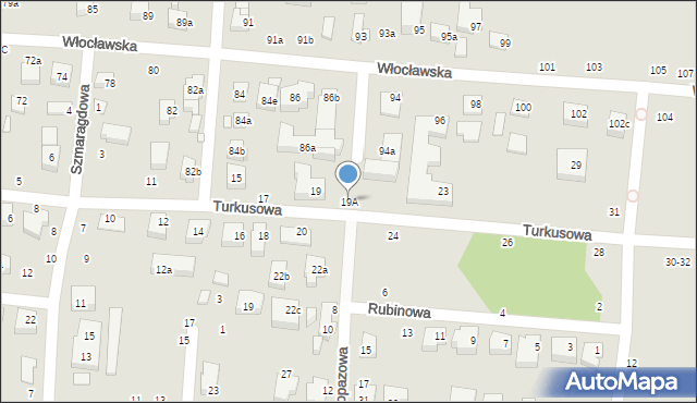 Toruń, Turkusowa, 19A, mapa Torunia
