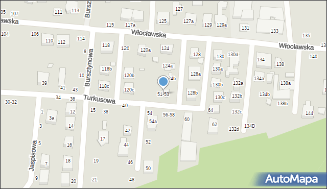 Toruń, Turkusowa, 51-53, mapa Torunia