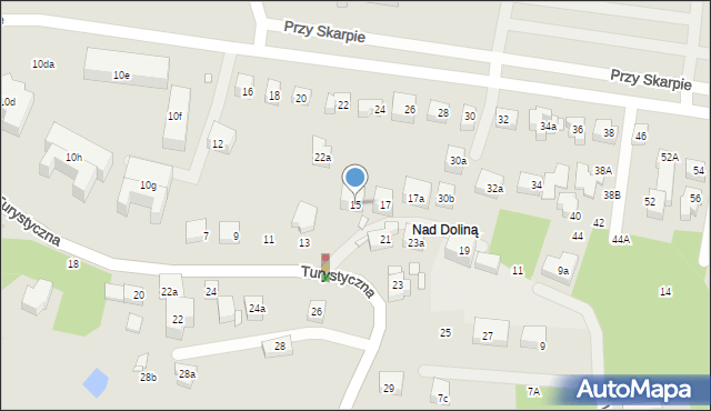 Toruń, Turystyczna, 15, mapa Torunia