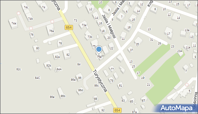 Toruń, Turystyczna, 75a, mapa Torunia