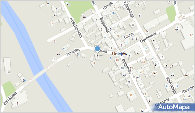 Uniejów, Turecka, 3, mapa Uniejów