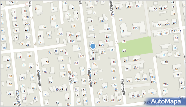 Ząbki, Tulipanowa, 13, mapa Ząbki