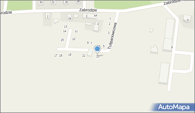 Zabrodzie, Tulipanowcowa, 23, mapa Zabrodzie