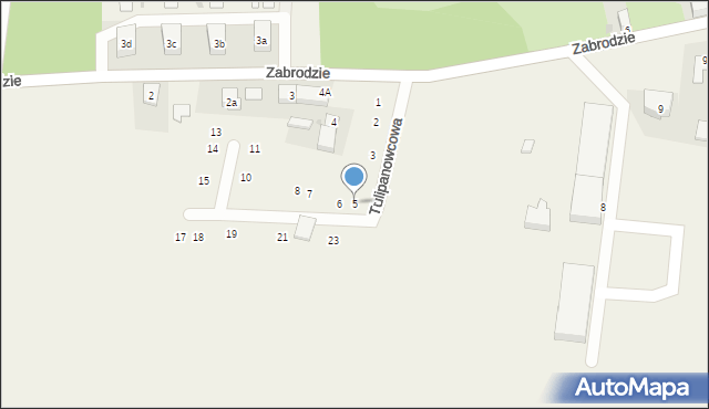 Zabrodzie, Tulipanowcowa, 5, mapa Zabrodzie