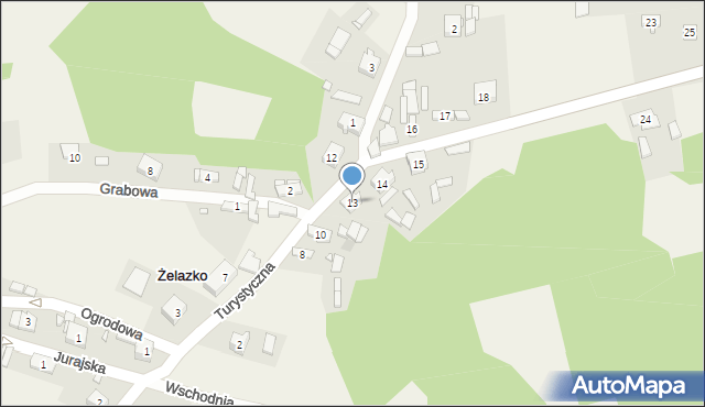 Żelazko, Turystyczna, 13, mapa Żelazko