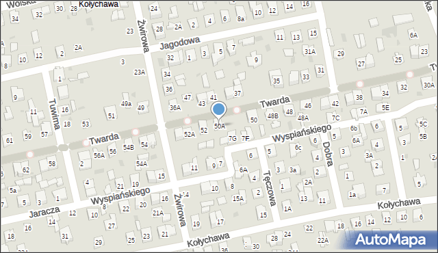 Biała Podlaska, Twarda, 50A, mapa Białej Podlaskiej