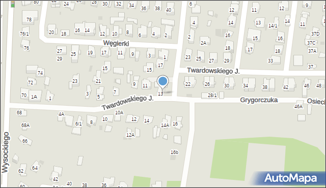 Białystok, Twardowskiego Jana, ks., 13a, mapa Białegostoku