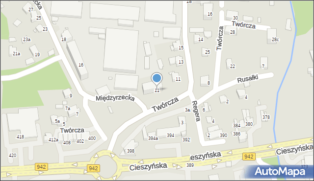 Bielsko-Biała, Twórcza, 11, mapa Bielsko-Białej