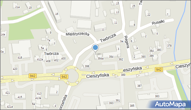 Bielsko-Biała, Twórcza, 4, mapa Bielsko-Białej