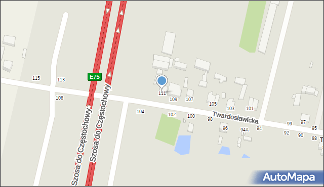 Piotrków Trybunalski, Twardosławicka, 111, mapa Piotrków Trybunalski