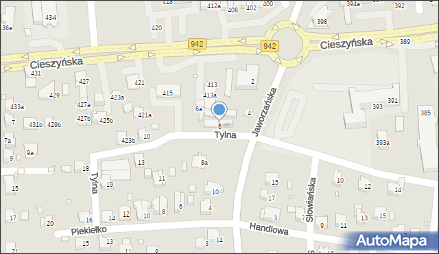 Bielsko-Biała, Tylna, 6, mapa Bielsko-Białej