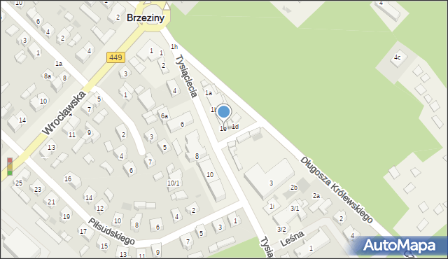 Brzeziny, Tysiąclecia, 1e, mapa Brzeziny