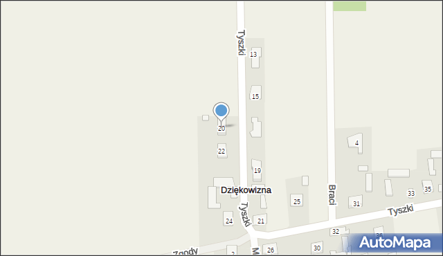 Dziękowizna, Tyszki Antoniego, ks., 20, mapa Dziękowizna