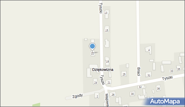 Dziękowizna, Tyszki Antoniego, ks., 22, mapa Dziękowizna