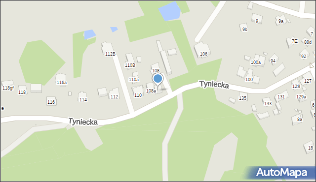 Kraków, Tyniecka, 108b, mapa Krakowa