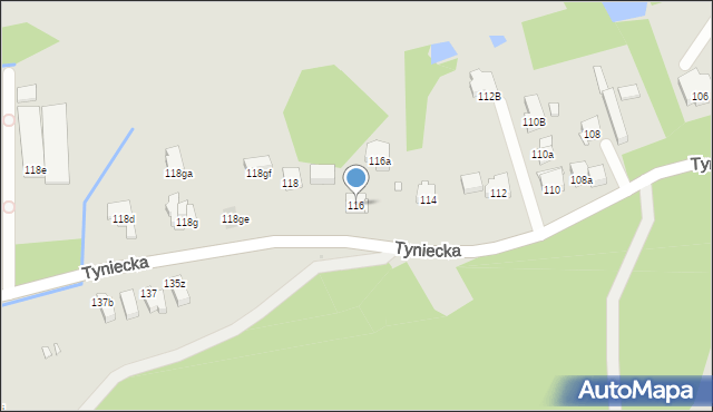 Kraków, Tyniecka, 116, mapa Krakowa