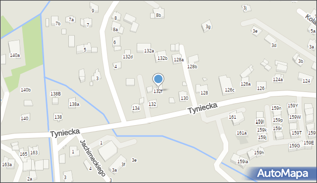 Kraków, Tyniecka, 132f, mapa Krakowa