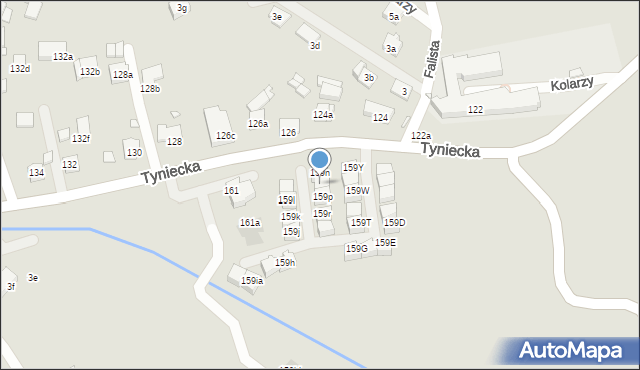 Kraków, Tyniecka, 159o, mapa Krakowa