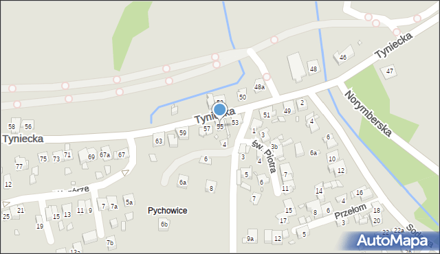 Kraków, Tyniecka, 55, mapa Krakowa